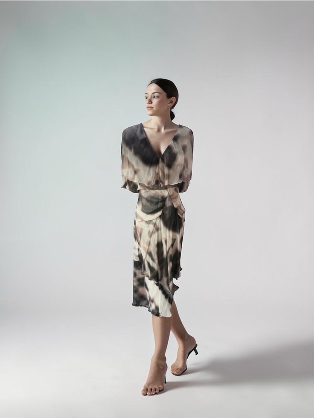 Moda, international Abstract Tie-Dye Midi Dress - Neutral Tones